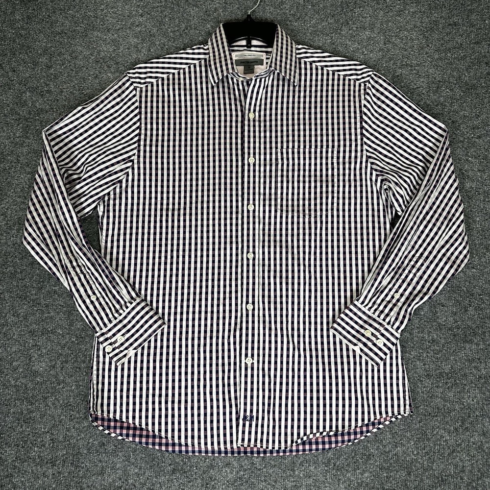 Johnston & Murphy Dress Shirt‎ Mens Medium Purple Gingham Tailored Fit Button Up